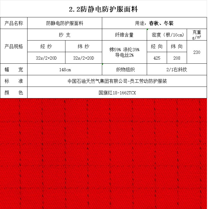 防靜電防護服面料國旗紅18-1662TCX